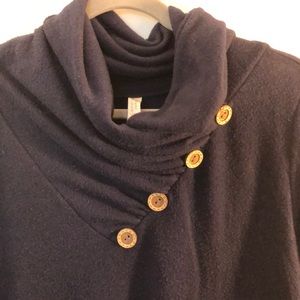 Cowl neck tunic with button detail in navy blue